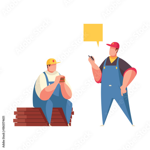 Construction workers taking a break and communicating