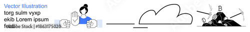 Conflict resolution, teamwork, cloud computing, data storage, mining industry, and resource extraction. Woman mediating, cloud and person mining. Conflict resolution and teamwork concept