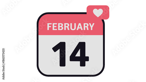Valentine's Day Calendar Icon: A minimalist illustration of a calendar displaying February 14 with a heart icon, symbolizing love and affection.