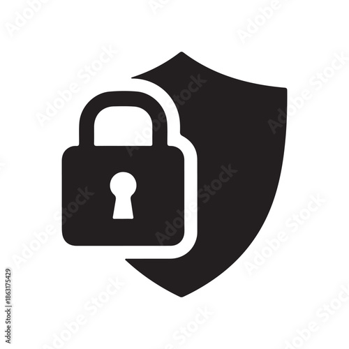 Secure shield with protected lock icon