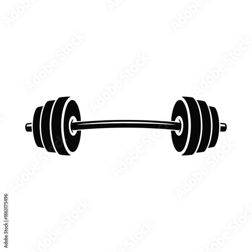 A simple black and white illustration of a standard weightlifting barbell