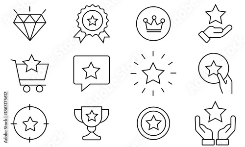 Bonus, reward, benefit line icons. Bonus, benefit, offer and reward editable stroke outline icons set. Vector illustration.