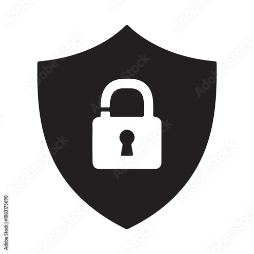 Secure shield with protected lock icon