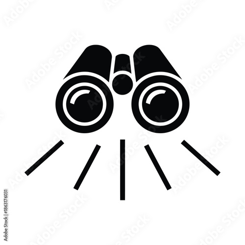 Simple black and white illustration of a pair of binoculars with rays