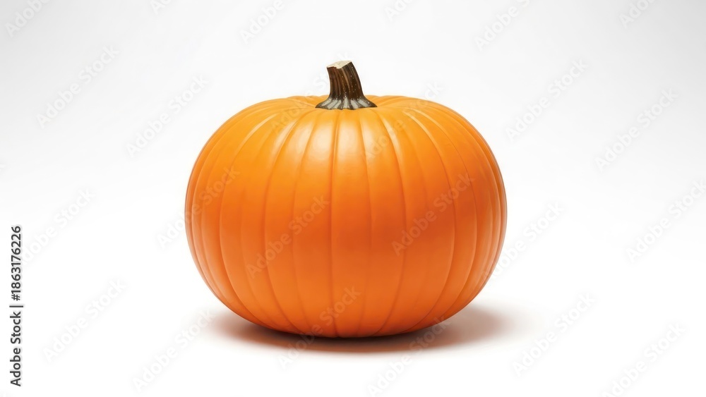 Obraz premium Single, unblemished, ribbed orange pumpkin against a bright white background