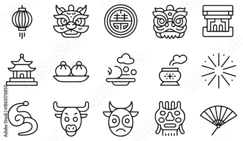 Chinese culture zodiac and celebration icons for holiday design