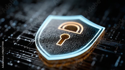 A High-Tech Digital Shield Representing Cybersecurity, Featuring a Lock Icon Emphasizing Protection and Safety in an Advanced Technological Environment