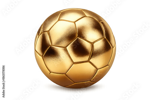 Golden soccer ball symbolizing victory, award, luxury, and success in football and sports on a transparent background
