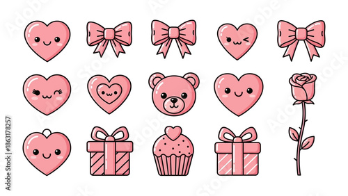 Sweet Affection: Charming illustrations of hearts, bows, presents, and a rose evoke a sense of love, sweetness, and the joyous spirit of a cherished occasion.