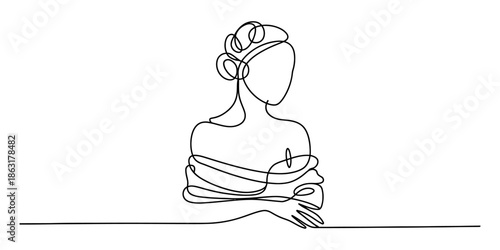 Continuous line drawing of an elegant woman with an updo hairstyle in minimalist style Vector, illustration