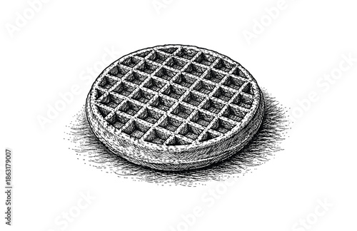 Vintage Engraving of Classic Round Waffle