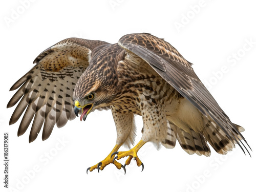 Bird of prey in flight isolated on transparent background