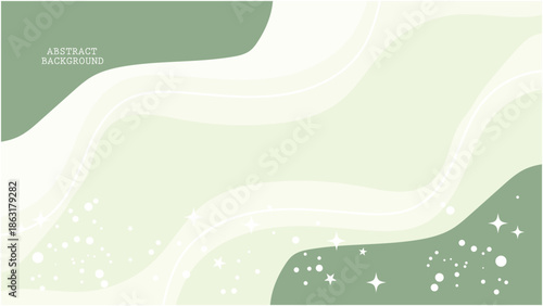Abstract background with green and white swirling shapes, sparkles and stars, elegant design element for creative projects and presentations