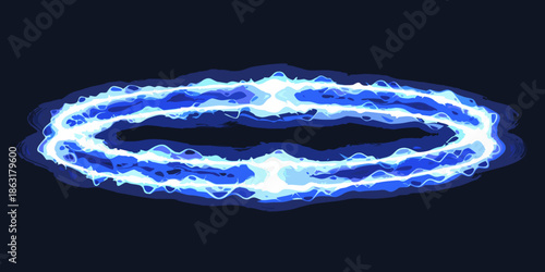 Abstract blue oval shape with a glowing energetic aura on black background