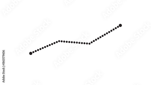 Minimalist dotted line icon forming a zigzag path from left bottom to top right, black circular markers on white background, vector graphic