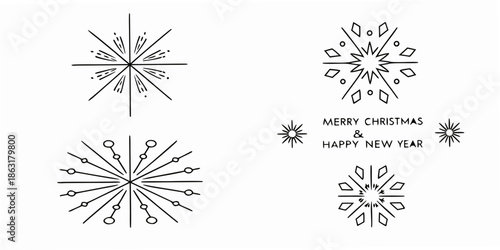 Simple black and white snowflake designs with a festive christmas greeting