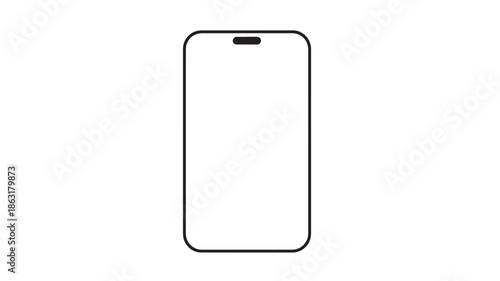 Minimalist black outline smartphone silhouette with rounded corners and a small top speaker notch, clean vector icon on white background