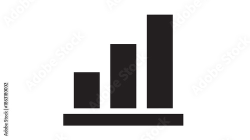 Black bar chart silhouette with three rising bars on a white background, flat design icon for growth, data analytics, and financial metrics.