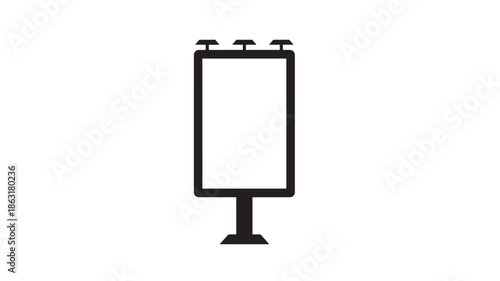 Black silhouette of a freestanding presentation board on a stand with a rectangular display panel and a flat base, minimalist outline icon