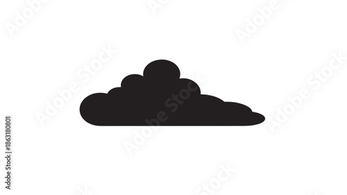 Black cloud silhouette icon on white background, flat vector illustration of a rounded cumulus cloud for weather or iconography designs, minimal style