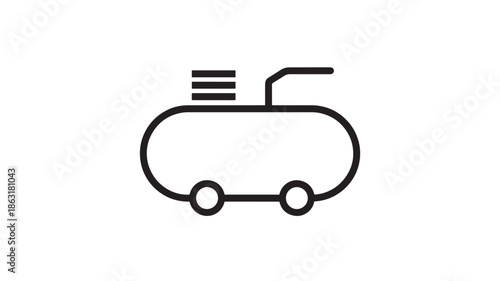 Minimalist black outline submarine icon with periscope, rounded hull and two wheels on the hull, side view vector illustration on white background