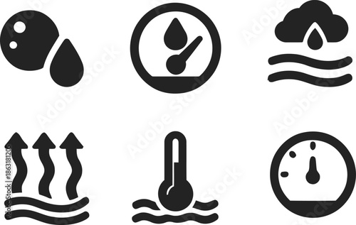 Humidity and temperature measurement weather icons set