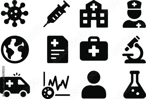 Medical and healthcare icons symbolizing health and science