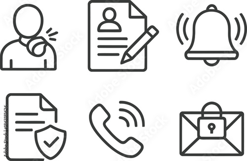 Business insurance and document management line icon set