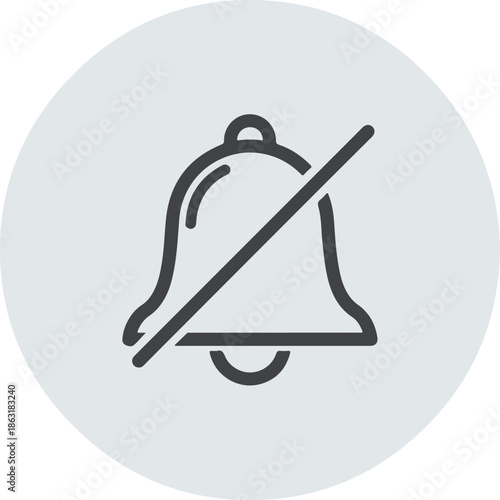 A minimalist vector icon of a bell with a diagonal strike-through line, representing a muted or "do not disturb" notification setting, set against a light grey circular background.