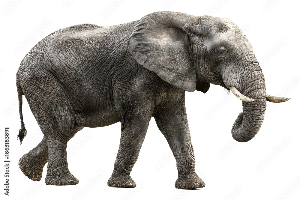 Fototapeta premium Elephant walking in a natural setting during daylight with a clear view of its large body and prominent features