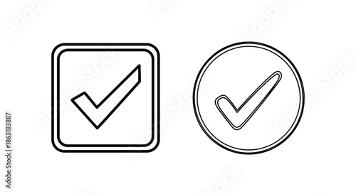 Pair of black and white check mark icons within square and circular frames for tick boxes and approval signs in web design.