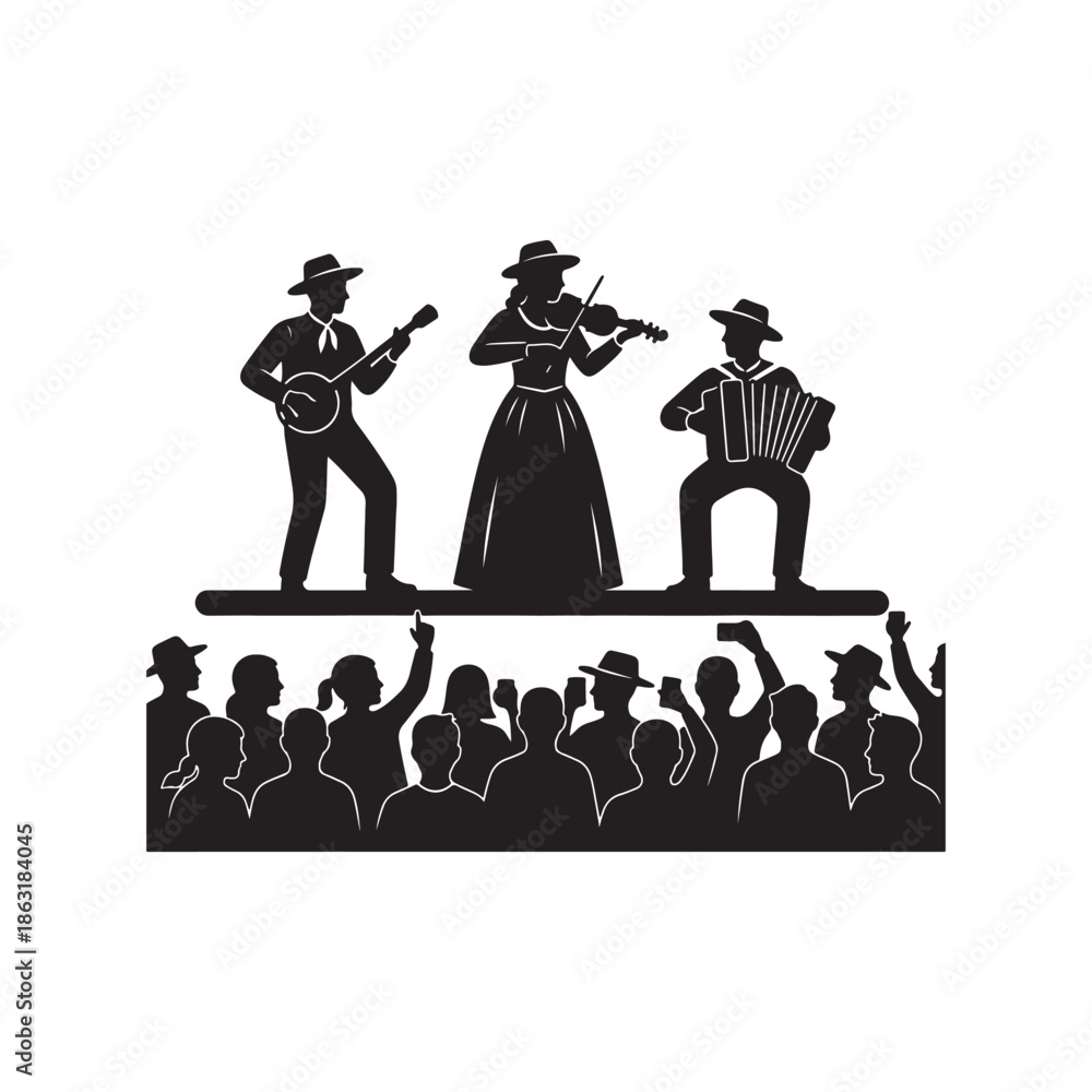Ταπετσαρία Traditional Folk Trio with Violin, Banjo and Accordion Silhouette