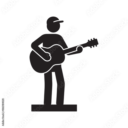 Solo Male Guitarist Playing Acoustic Guitar Silhouette Vector