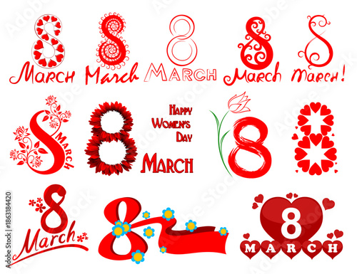 Set of greeting cards for March 8.