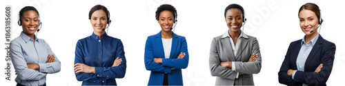 Diverse of Smiling customer service representative with headset isolated on white