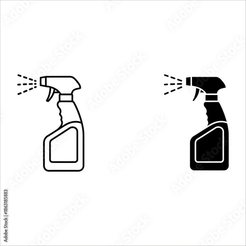 Hand holding a blue plastic spray bottle vector isolated on white for household cleaning with liquid detergent fluid