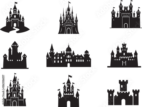 Castle Silhouette on White Background