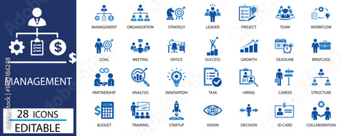 Business Management and Organization Icon Set. Vector Glyph Icons for Corporate Strategy and Workflow. Solid icons vector collection.