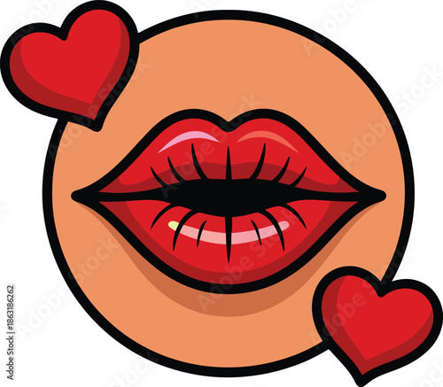 Pop art style female lips heart shapes romance beauty love desire passion Logo