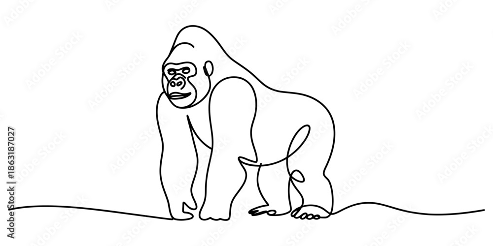 Obraz premium Minimalist continuous line drawing of a gorilla standing Vector, illustration