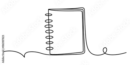 Minimalist spiral notebook drawn with a single continuous line Vector, illustration