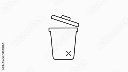 Simple trash can icon with lid and cross symbol