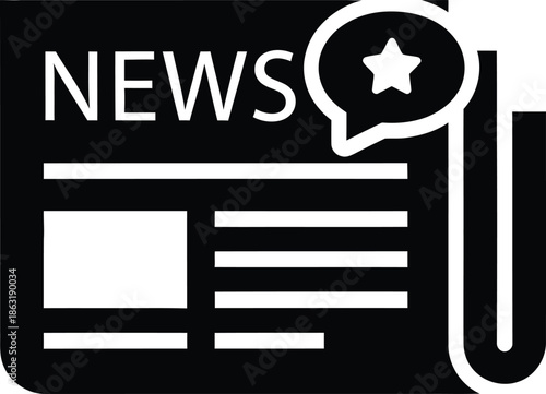 Black solid icon for news vector black and white on white background 