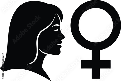 Silhouette of woman with female symbol