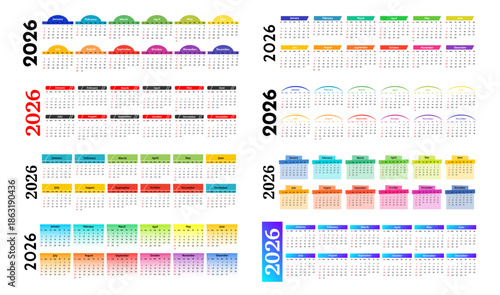 Set of calendars for 2026 isolated on a white background