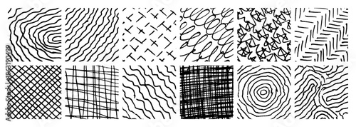 Set of monochrome hand-drawn crosshatch textures