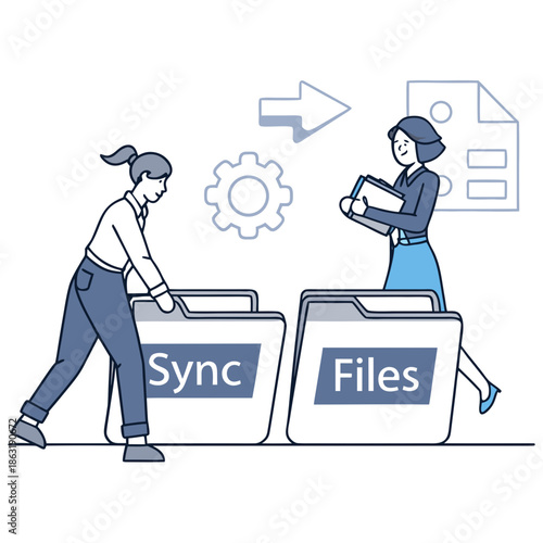 Data syncing vector icon for cloud file backup and digital document synchronization
