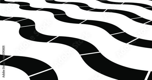 Copacabana beach sidewalk, black and white geometric artistic seamless pattern 