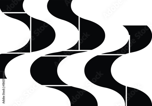 Copacabana beach sidewalk, black and white geometric artistic seamless pattern 