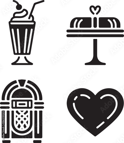 Vintage restaurant icons set with love and joy